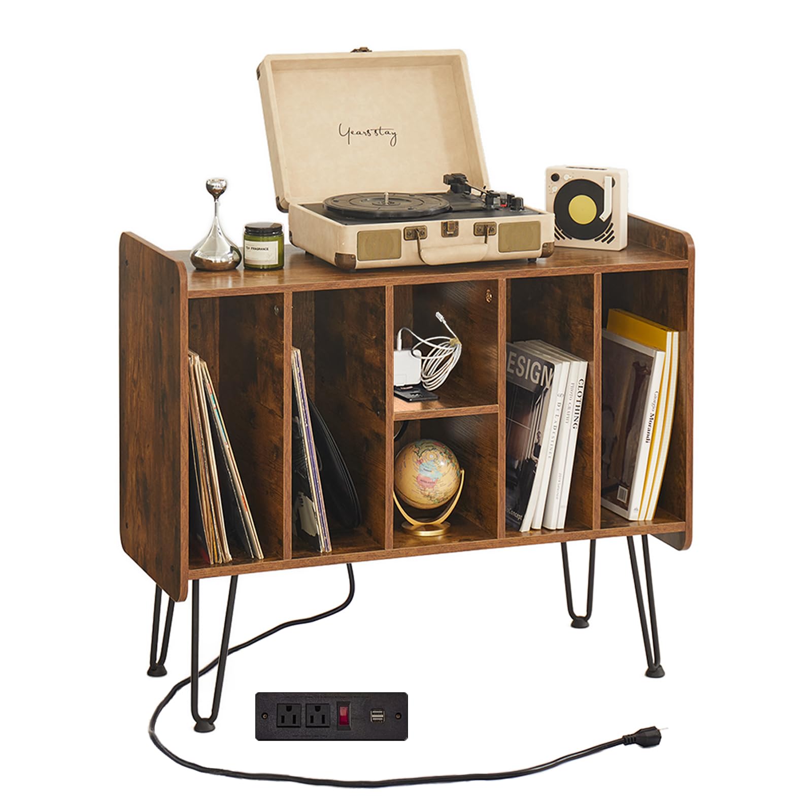Record Player Stand with Vinyl Storage, Vinyl Record Storage Cabinet Holds Up to 150 Albums, End Table for Record Player, Turntable Stand with Record Storage for Living Room, Brown
