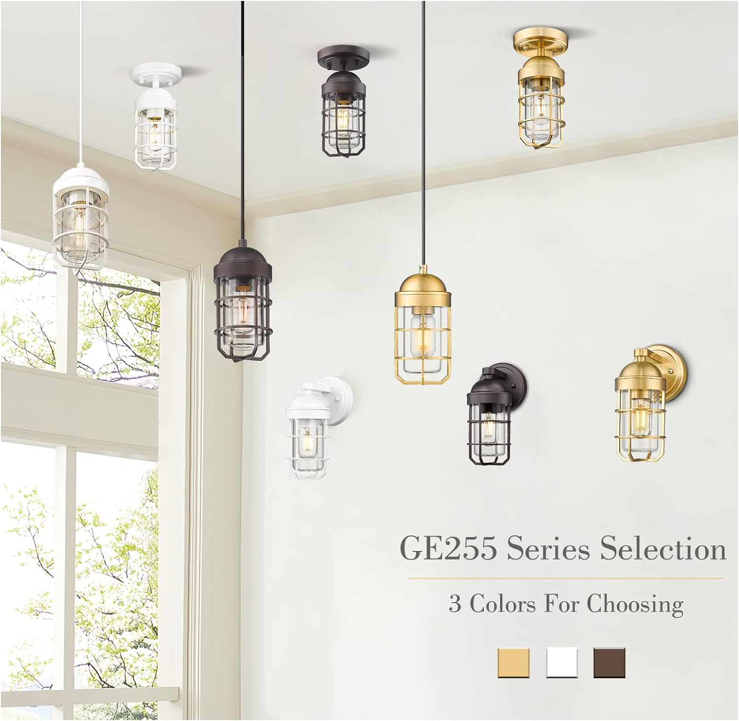 Emliviar Farmhouse Outdoor Wall Sconces, 2 Pack Vintage Exterior Light Fixtures with Nautical Metal Cage and Tempered Glass, Oil Rubbed Bronze Finish, GE255B-2PK ORB