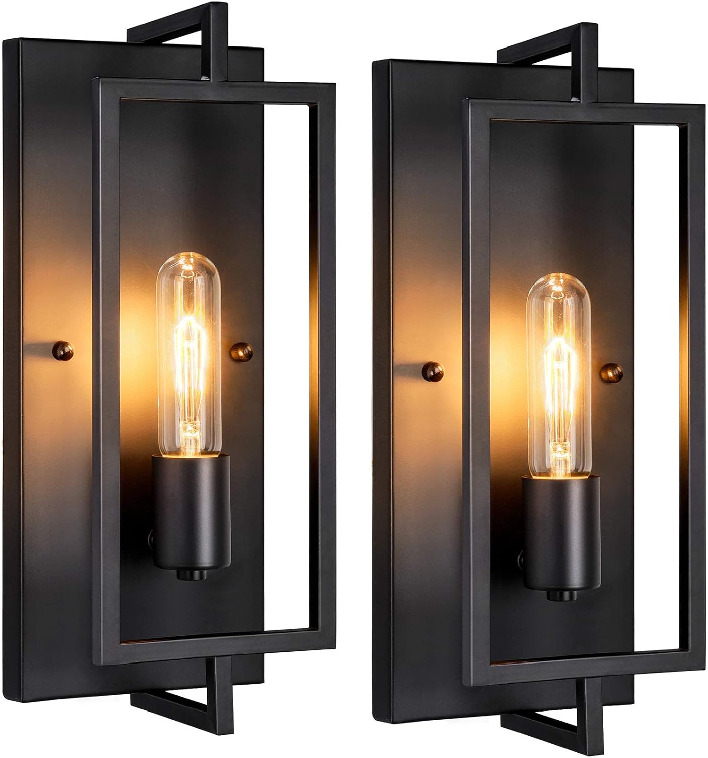 Industrial Wall Sconces Set of 2, Vintage Light Fixture, E26 Base, Matte Black Metal Wall Mount Lamp, Modern Indoor Lighting Hardwired