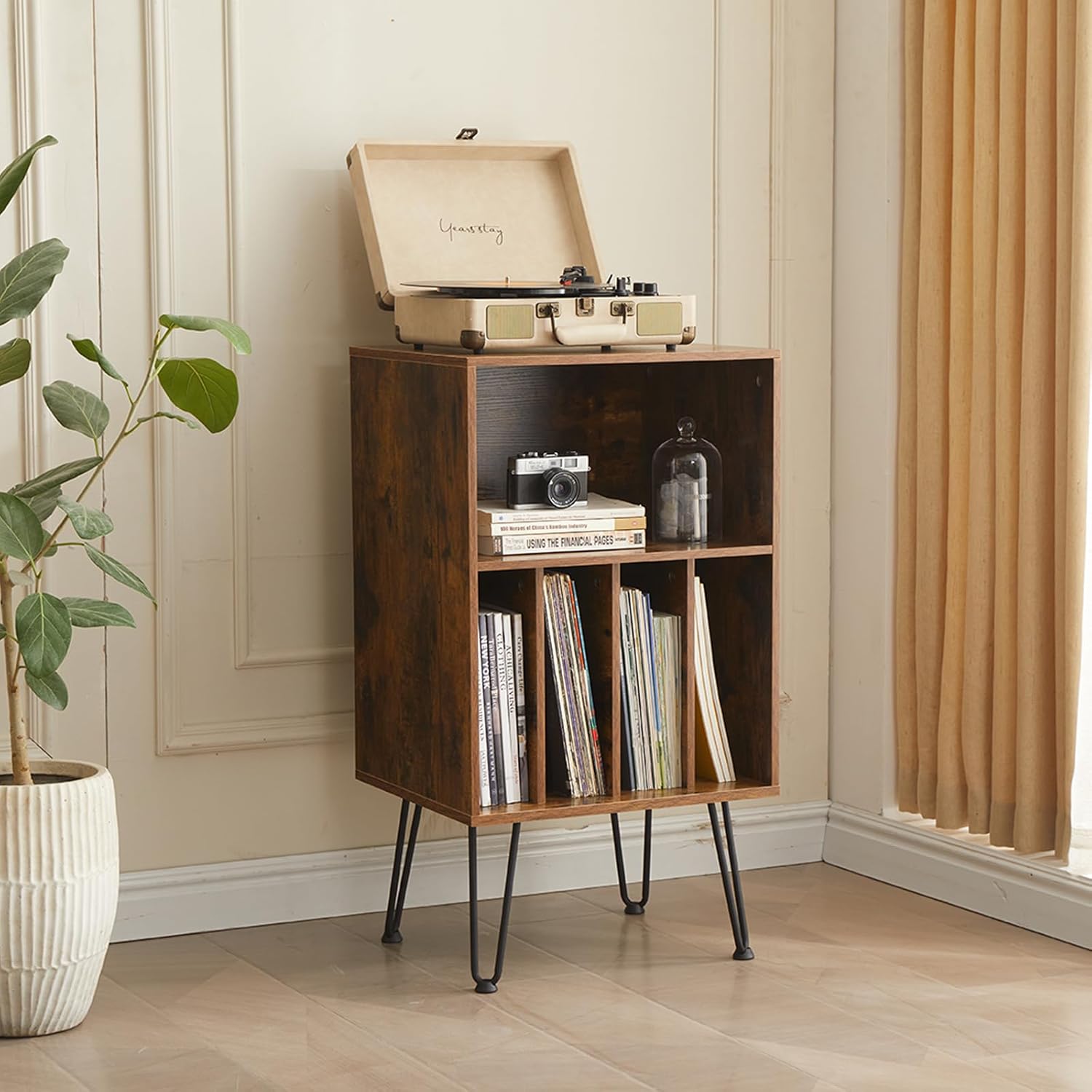 Record Player Stand with Vinyl Storage, Vinyl Record Storage Cabinet Holds Up to 150 Albums, End Table for Record Player, Turntable Stand with Record Storage for Living Room, Brown