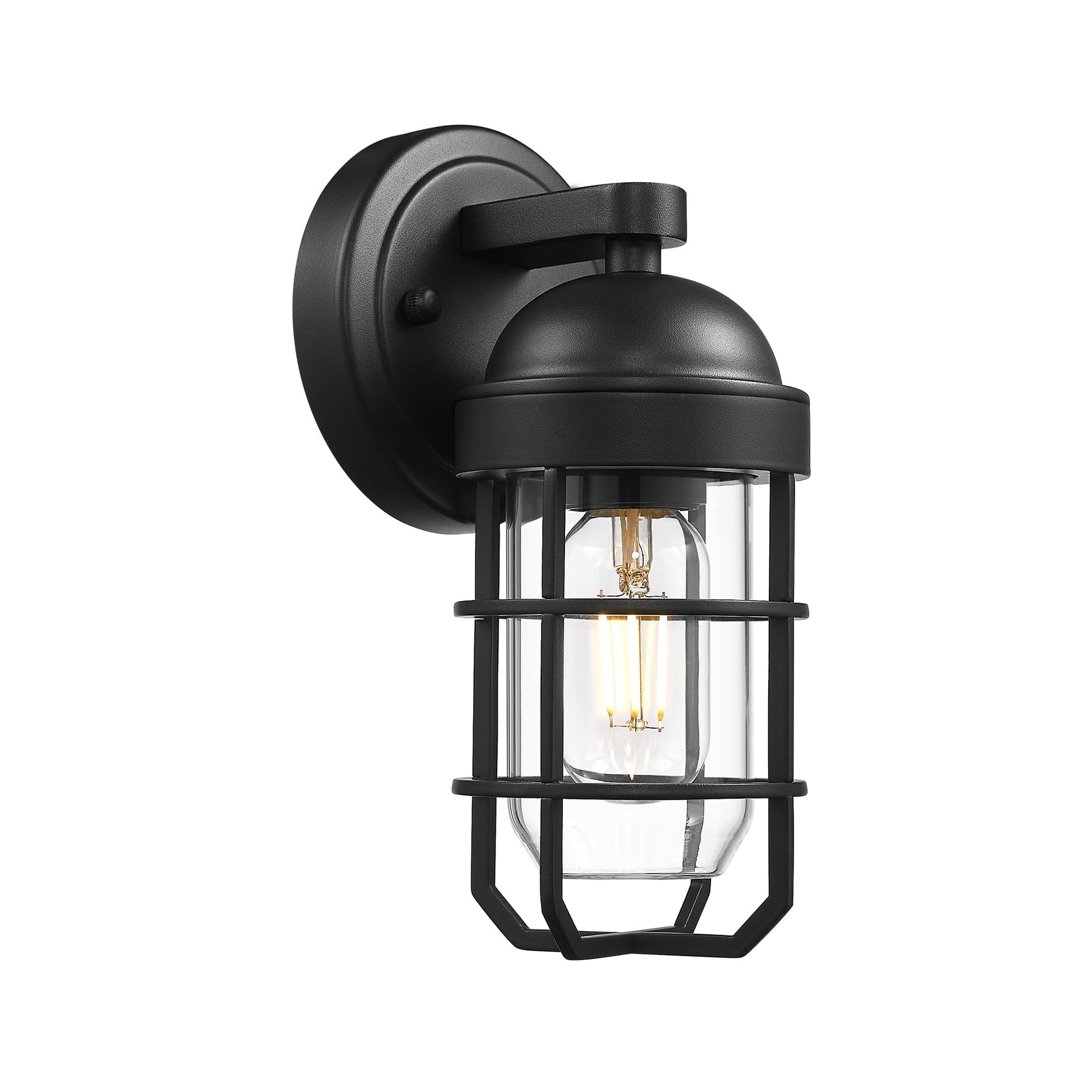 Emliviar Farmhouse Outdoor Wall Sconces, 2 Pack Vintage Exterior Light Fixtures with Nautical Metal Cage and Tempered Glass, Oil Rubbed Bronze Finish, GE255B-2PK ORB