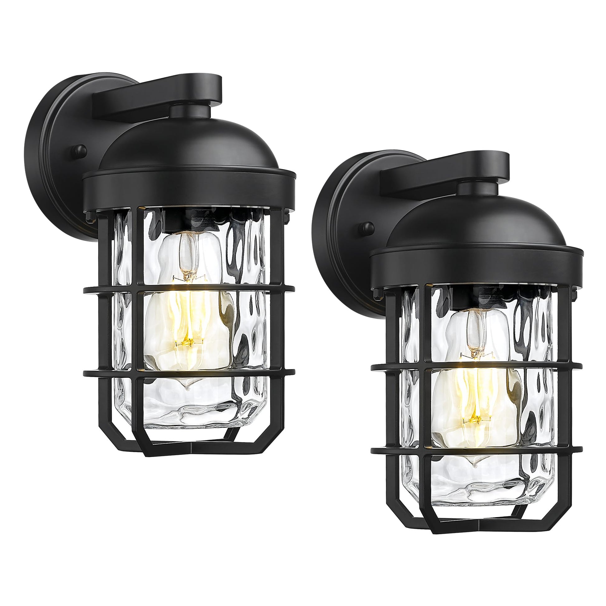 Emliviar Farmhouse Outdoor Wall Sconces, 2 Pack Vintage Exterior Light Fixtures with Nautical Metal Cage and Tempered Glass, Oil Rubbed Bronze Finish, GE255B-2PK ORB