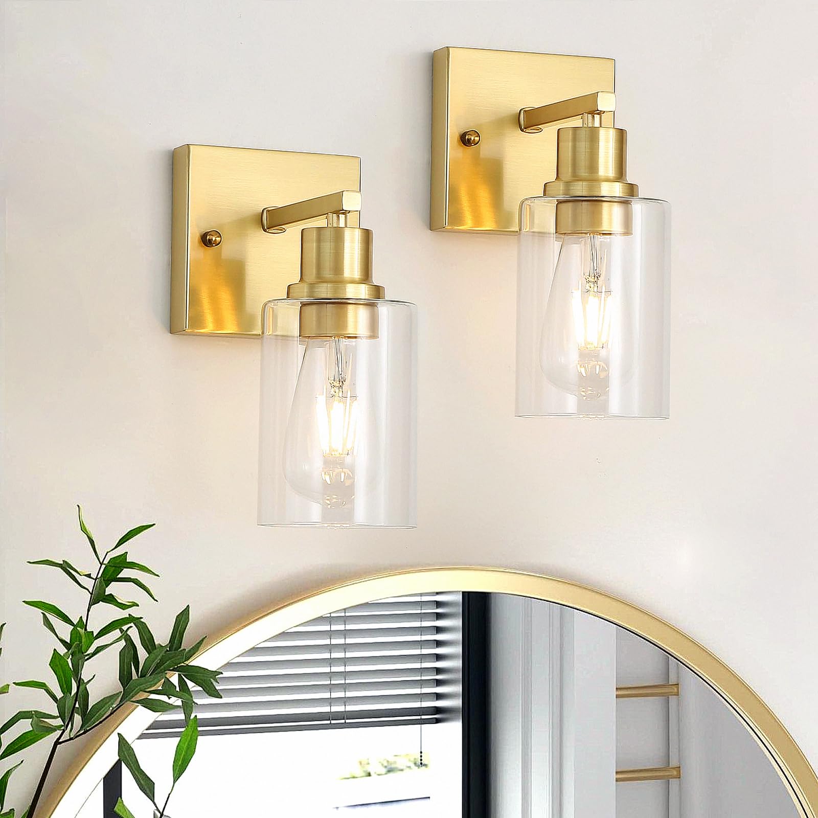 Hallway Wall Sconces Set of 2,Farmhouse Modern Wall Lights Bathroom Matte Black Vanity Lights fixtures with Glass Shade, Hallway Wall Lights for Bedroom,Living Room