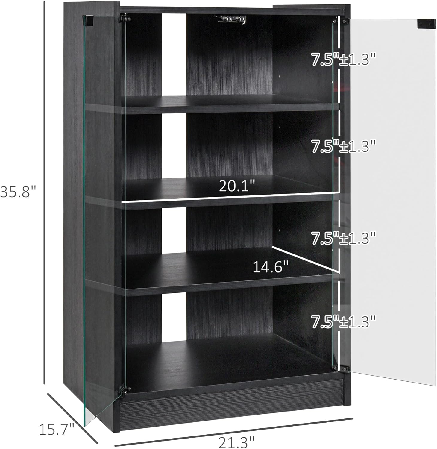 HOMCOM Media Cabinet, 4-Tier Stereo Cabinet, Record Player Stand with Vinyl Record Storage, Adjustable Shelves, Tempered Glass Doors and Cable Management, Distressed Black