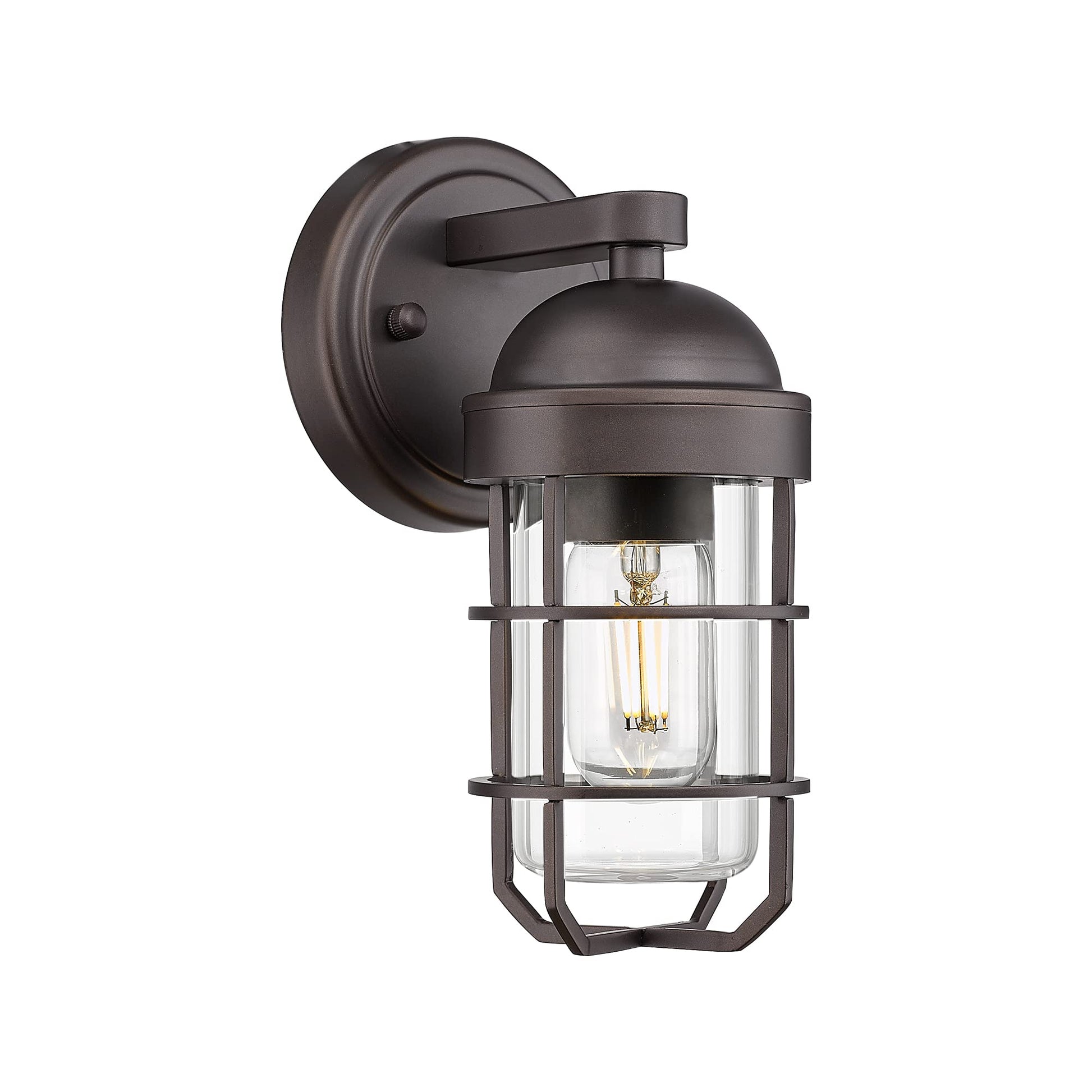 Emliviar Farmhouse Outdoor Wall Sconces, 2 Pack Vintage Exterior Light Fixtures with Nautical Metal Cage and Tempered Glass, Oil Rubbed Bronze Finish, GE255B-2PK ORB