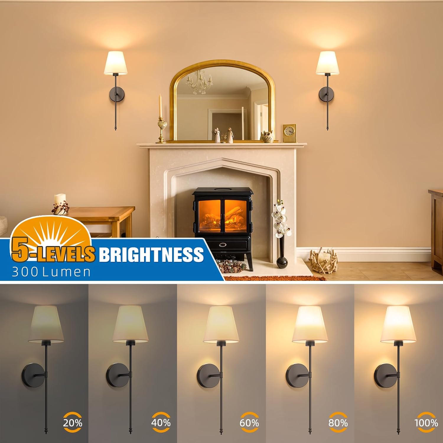 NIORSUN Battery Operated Wall Sconce Set of 2,Black Rechargeable Wall Lights with 5200mAh Dimmable Detachable Bulbs and Remote, 10 Colors Wireless Wall Lamps for Bedroom Living Room Hallway Decor