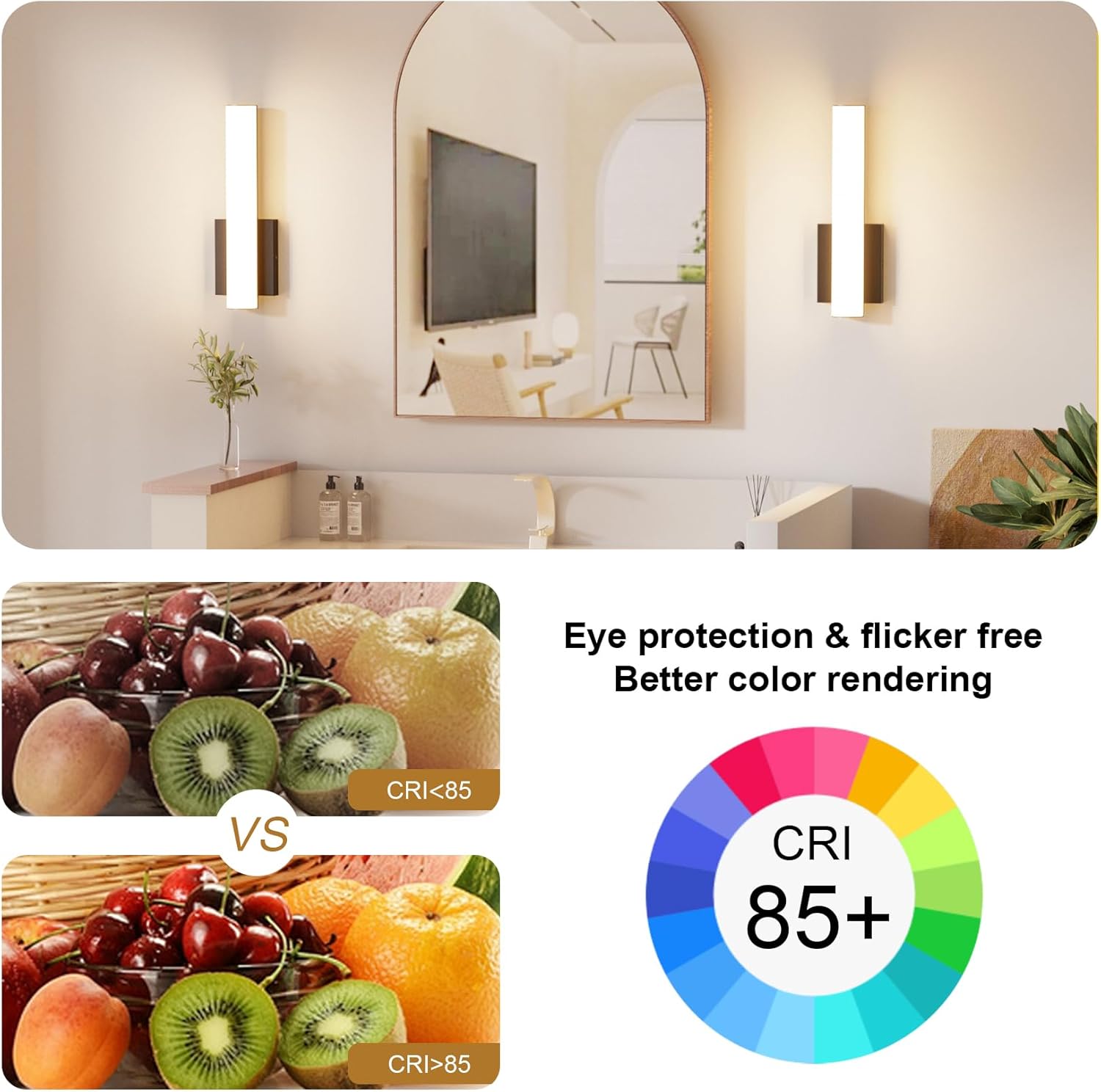 2-Pack Led Wall Sconces,18W 3000K Indoor Hardwired Dimmable Wall Light with Acrylic Lampshade,Led Sconces Wall Lighting,Modern Vanity Wall Light Fixture for Bathroom Bedroom Living Room(Black)