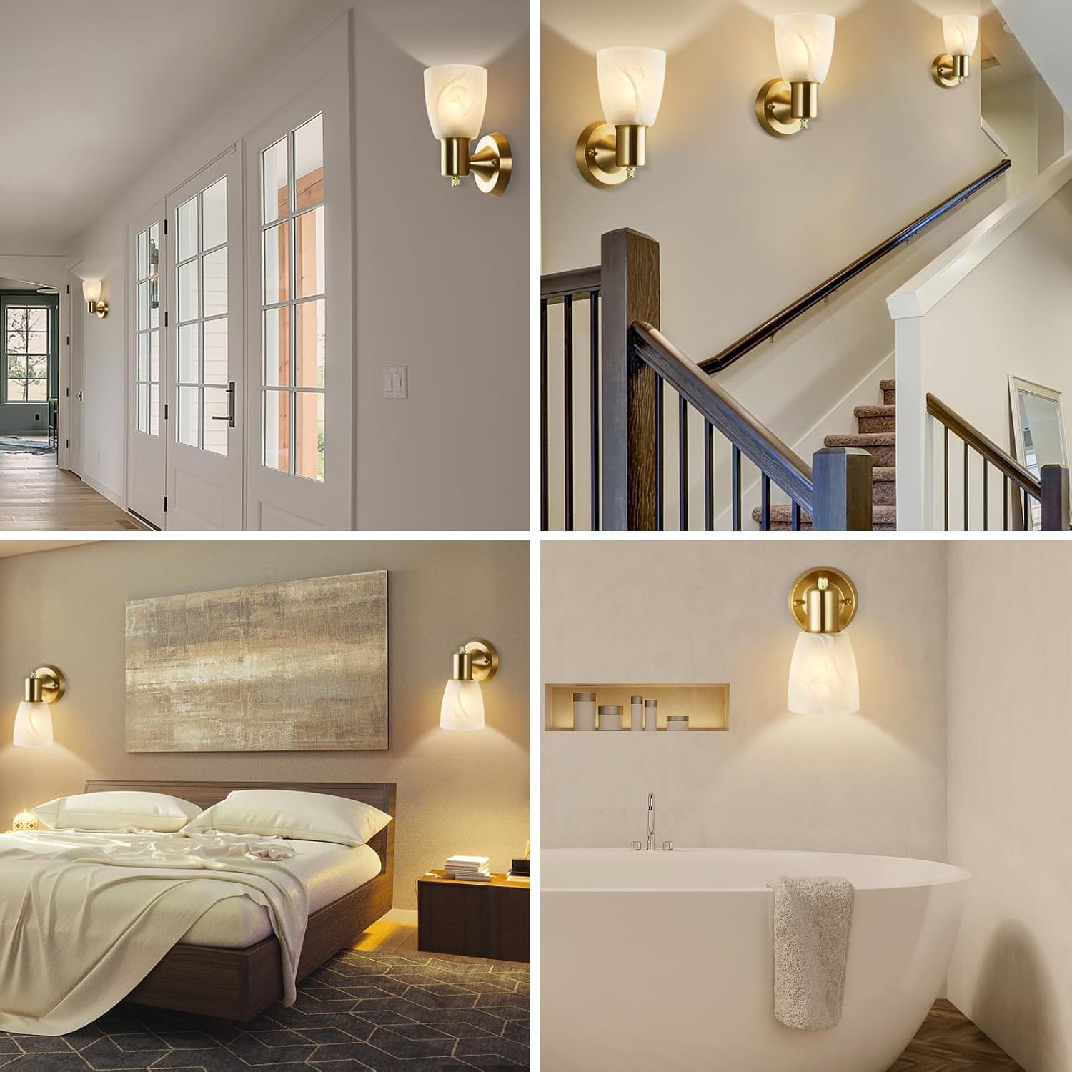 Wall Sconces Set of 2, Gold Vanity Lights for Bathroom, Modern Wall Light Fixtures with Rotary Switch, Wall Mount Light with Frosted Glass, Farmhouse Wall Lamp for Bedroom Living Room
