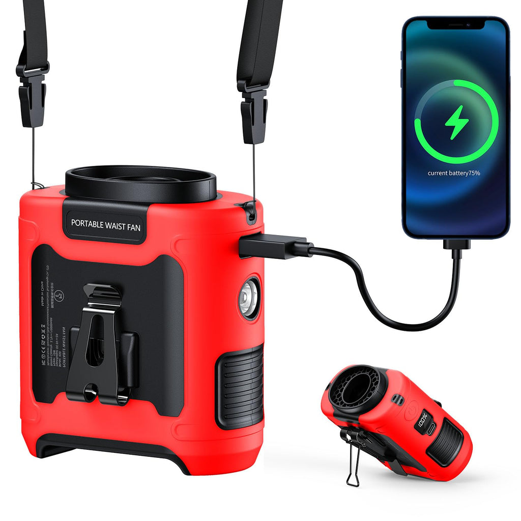 10000mAh Portable Waist Clip on Fan Wearable Belt Personal Cooling Shirt Fan Rechargeable with 5 Speeds Flashlight Neck Fan Hand-Free Last for 40H for Outdoor Camping Office Travel (Green)