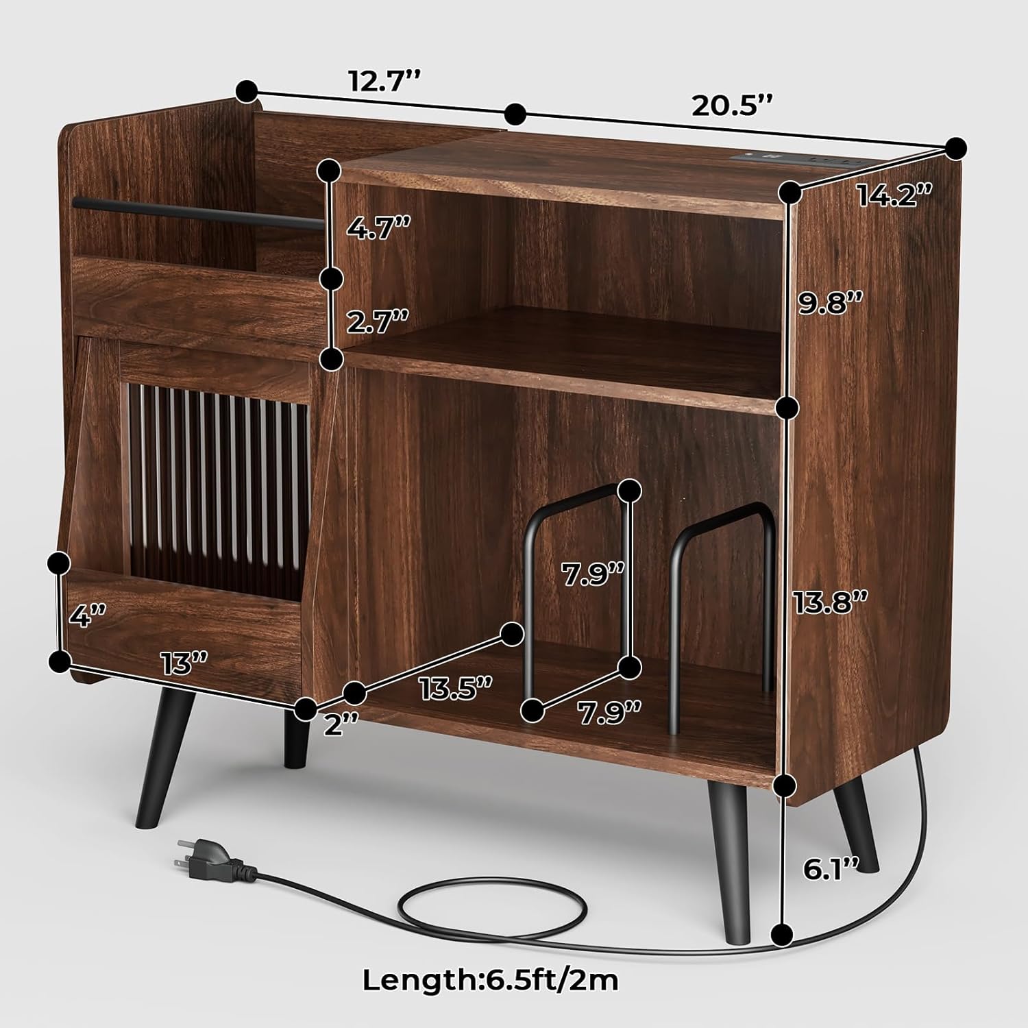 Large Record Player Stand,Turntable Stand Shelf with with Power Outlet and LED Light,Vinyl Record Storage Cabinet Up to 350 Albums, Wood Record Player Holder Table for Living Room