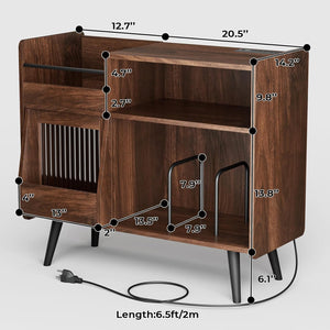 Large Record Player Stand,Turntable Stand Shelf with with Power Outlet and LED Light,Vinyl Record Storage Cabinet Up to 350 Albums, Wood Record Player Holder Table for Living Room