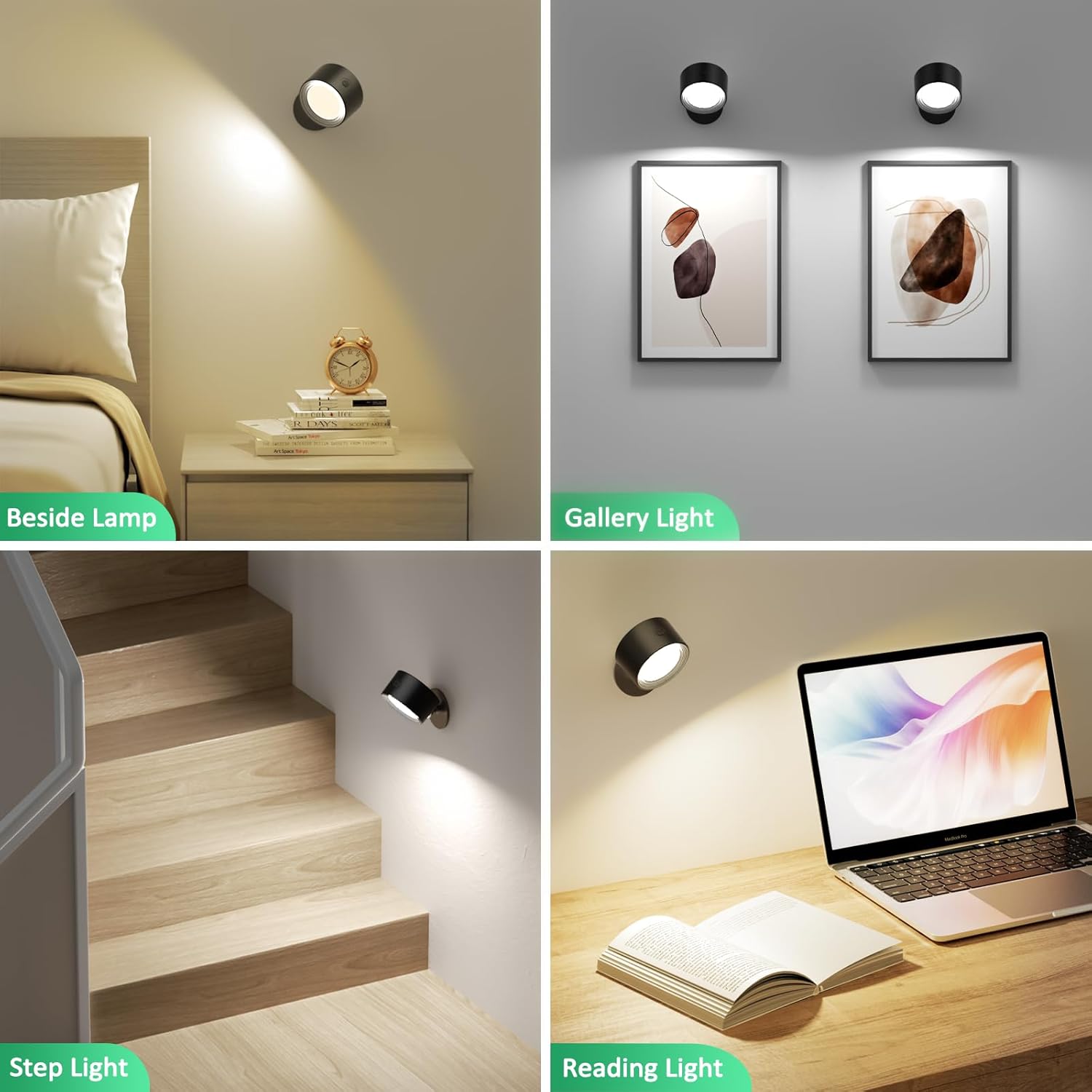 LED Wall Mounted Lights 3 Pcs with Remote, Wall Sconces Lamp 3000mAh Rechargeable Battery Operated, 3 Color Temperatures & Dimmable Magnetic 360° Rotation Cordless Light for Bedroom Bedside