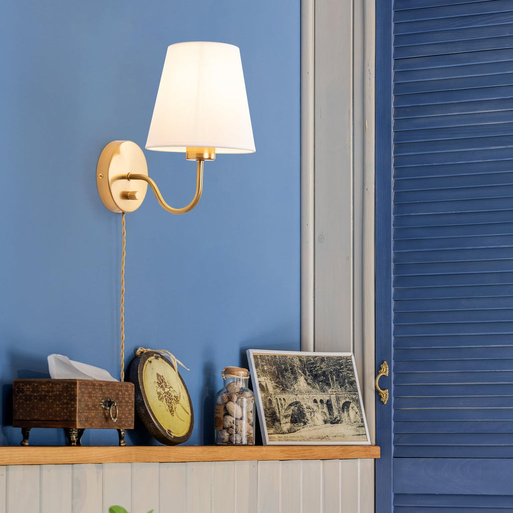 Adust Plug in Wall Sconces Set of Two with Plug in Cord Dimmable LED Bulbs, Brass Wall Sconces Antique Brass Farmhouse Wall Lamps Decor with Switch Cord for Living Room, Bedroom, Bulb Included