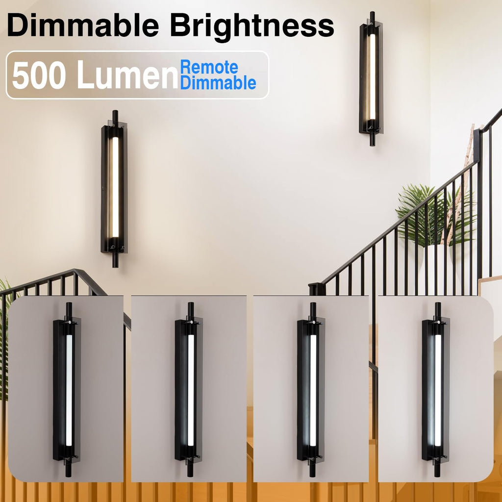 Adust Battery Operated Wall Sconce, 14000mAh Rechargeable Wall Decor Lighting Indoor Remote Control Dimmable Wall Lamp Fixtures for Bedroom Living Room 2 Pack (Black Glass)
