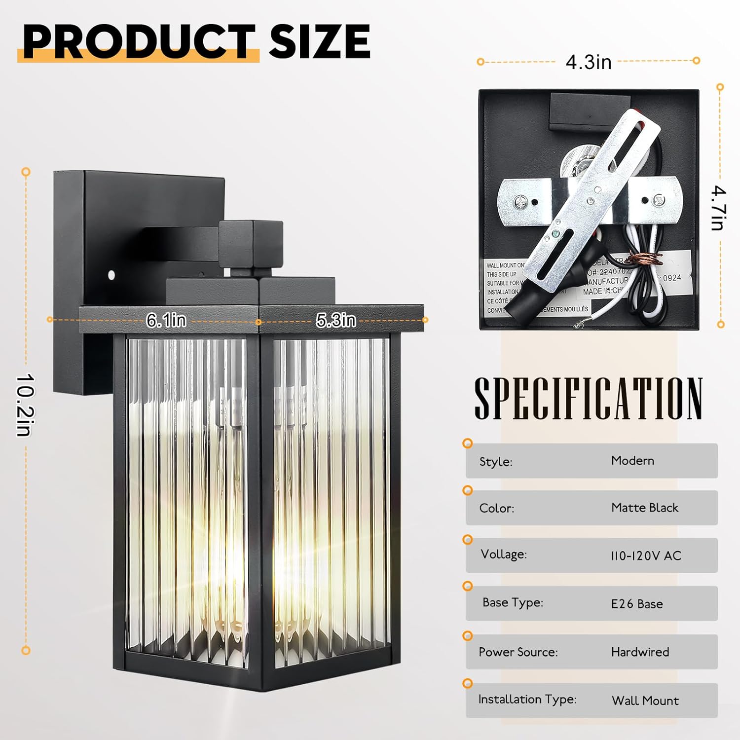 2 Pack Outdoor Wall Lights, IP65 Waterproof Exterior Light Fixture with Tempered Glass for Porch Garage Front Door, Matte Black Outdoor Lights for House