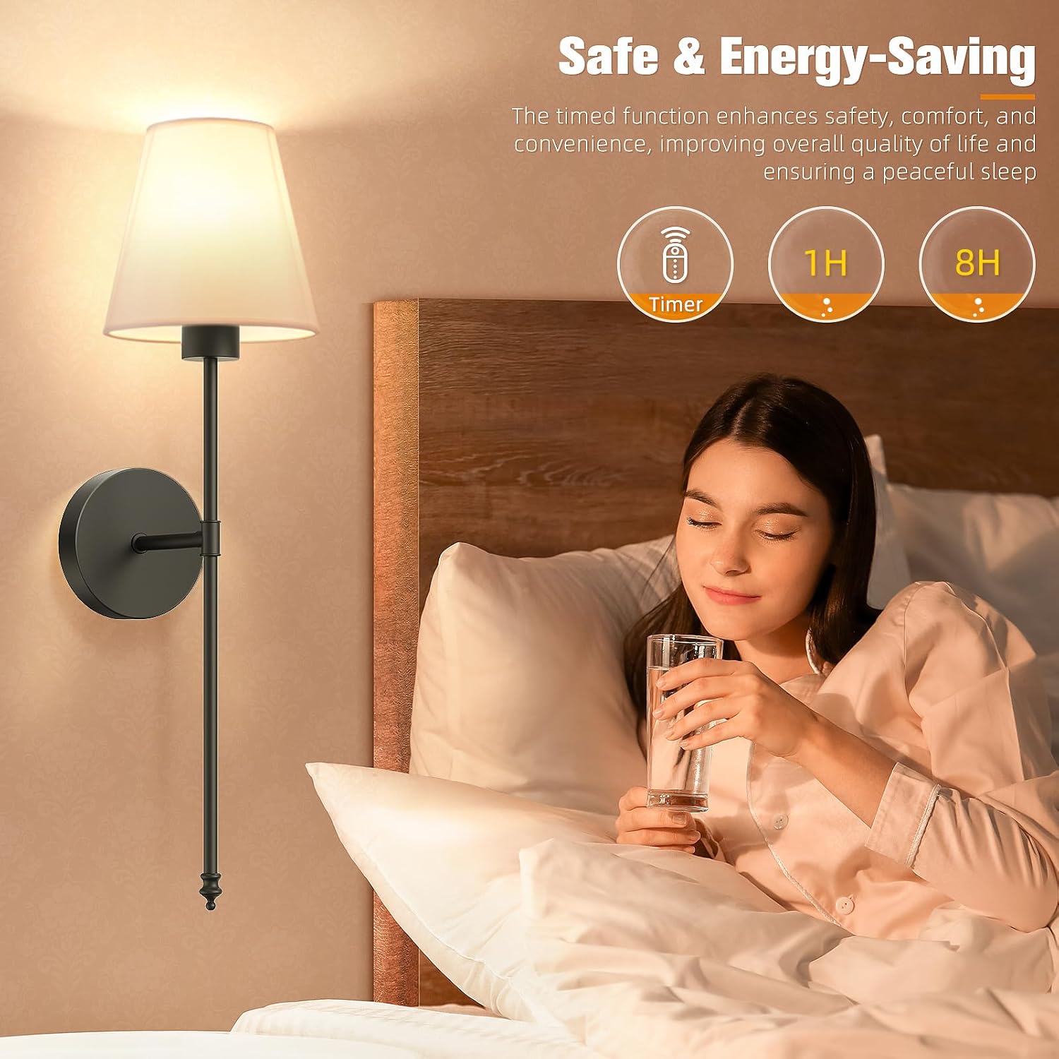 NIORSUN Battery Operated Wall Sconce Set of 2,Black Rechargeable Wall Lights with 5200mAh Dimmable Detachable Bulbs and Remote, 10 Colors Wireless Wall Lamps for Bedroom Living Room Hallway Decor