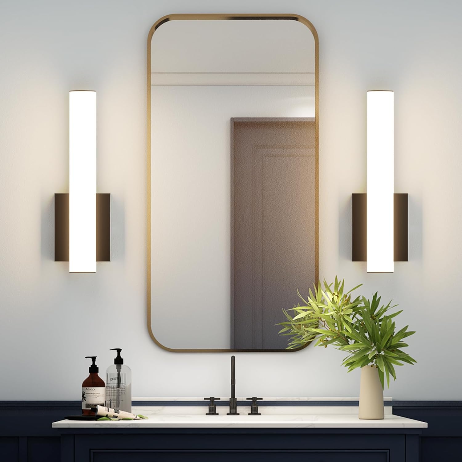 2-Pack Led Wall Sconces,18W 3000K Indoor Hardwired Dimmable Wall Light with Acrylic Lampshade,Led Sconces Wall Lighting,Modern Vanity Wall Light Fixture for Bathroom Bedroom Living Room(Black)