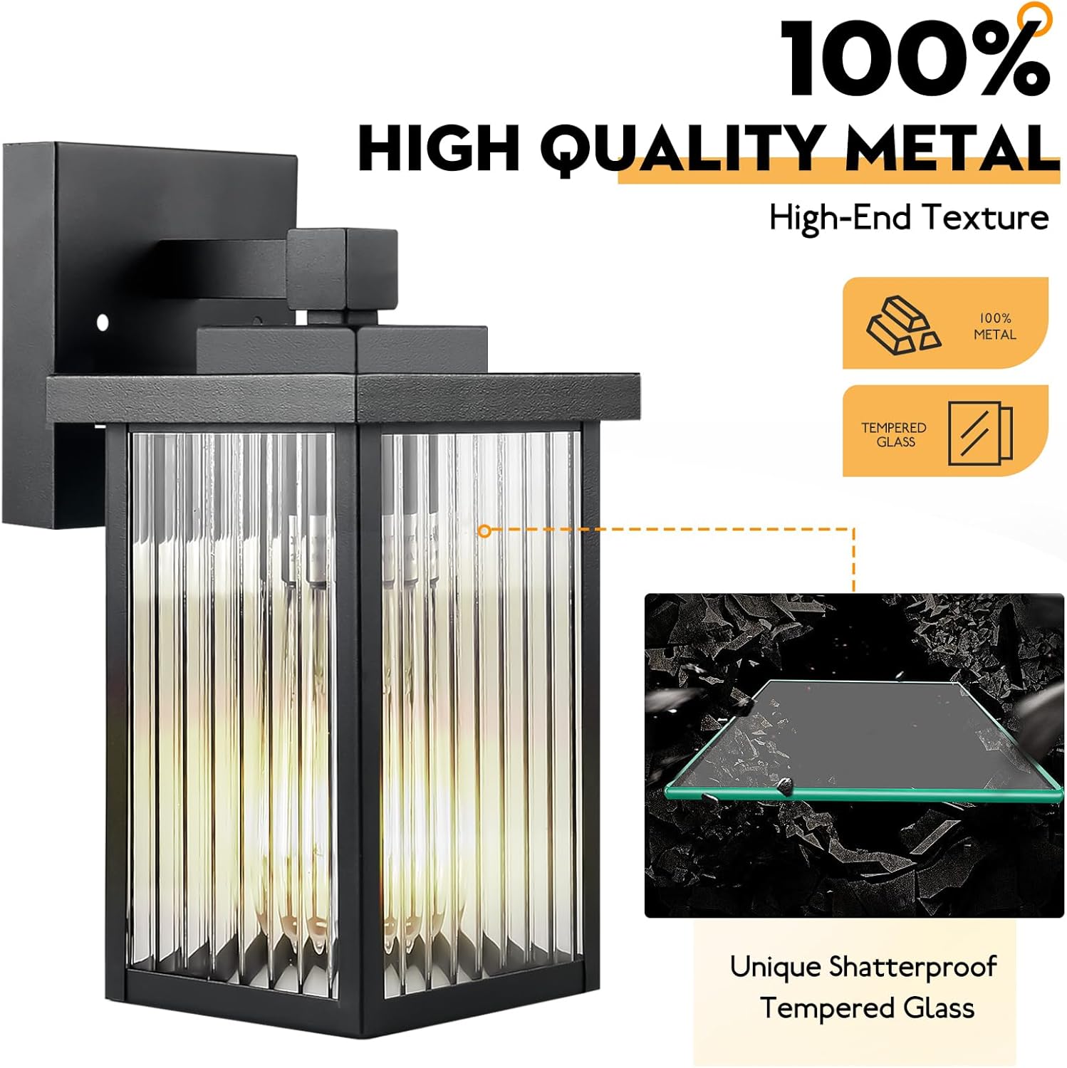 2 Pack Outdoor Wall Lights, IP65 Waterproof Exterior Light Fixture with Tempered Glass for Porch Garage Front Door, Matte Black Outdoor Lights for House