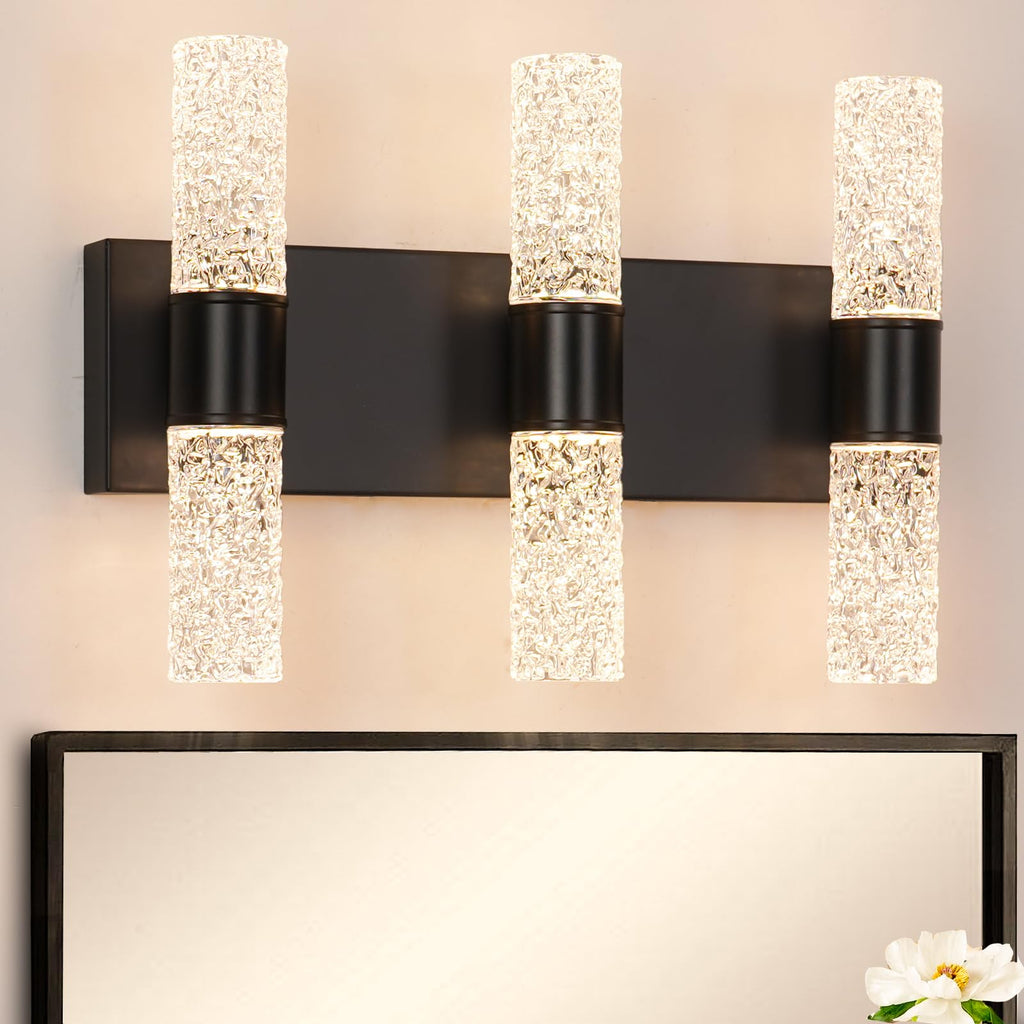 Crystal LED Wall Sconces Set of 2, Brushed Gold Bathroom Light Fixtures, Modern Bathroom Sconce Lights with Wired LED for Bedroom,Living Room,Hallway | Gold Vanity Wall Lighting & Crystal Wall Decor