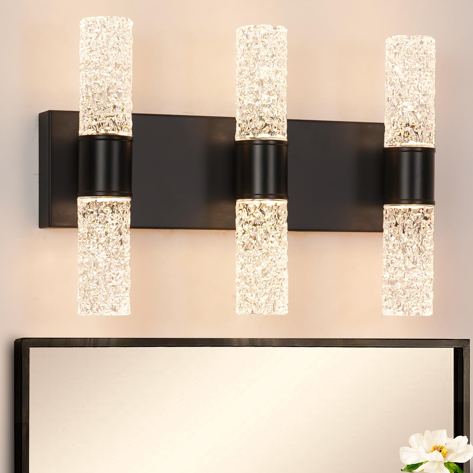Crystal LED Wall Sconces Set of 2, Brushed Gold Bathroom Light Fixtures, Modern Bathroom Sconce Lights with Wired LED for Bedroom,Living Room,Hallway | Gold Vanity Wall Lighting & Crystal Wall Decor