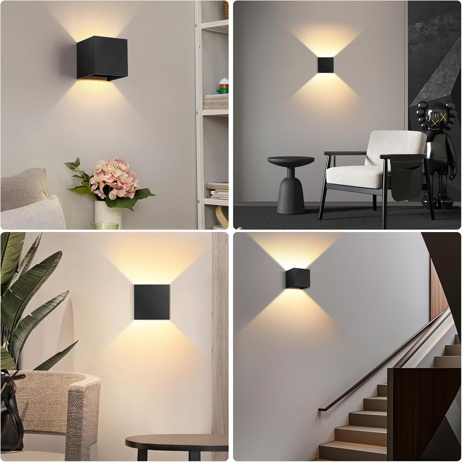 Modern LED Wall Sconce, 3000K Warm White Up & Down Wall Light for Bedroom, Wall Lamp with Adjustable Angle, Black Minimalist Design for Living Room, Bedroom, Hallway, Corridor (1 Pack)