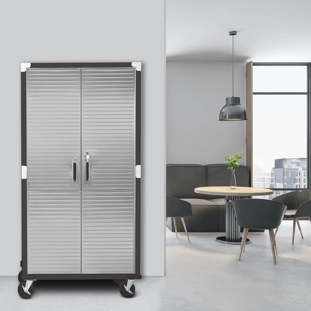 Seville Classics UltraHD Solid Steel Rolling Lockable Metal Storage Cabinet Locker Organizer, w/Adjustable Shelves for Garage, Warehouse, Office, Classroom, Graphite, 36" W x 18" D x 72" H