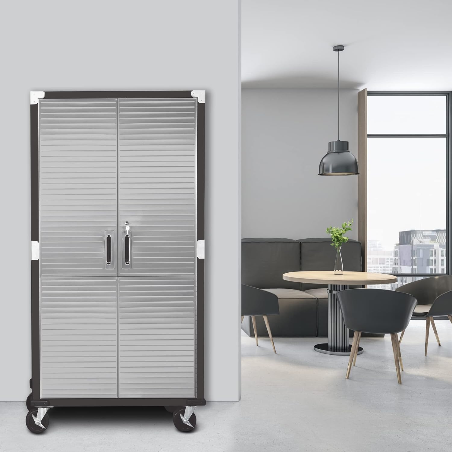 Seville Classics UltraHD Solid Steel Rolling Lockable Metal Storage Cabinet Locker Organizer, w/Adjustable Shelves for Garage, Warehouse, Office, Classroom, Graphite, 36" W x 18" D x 72" H