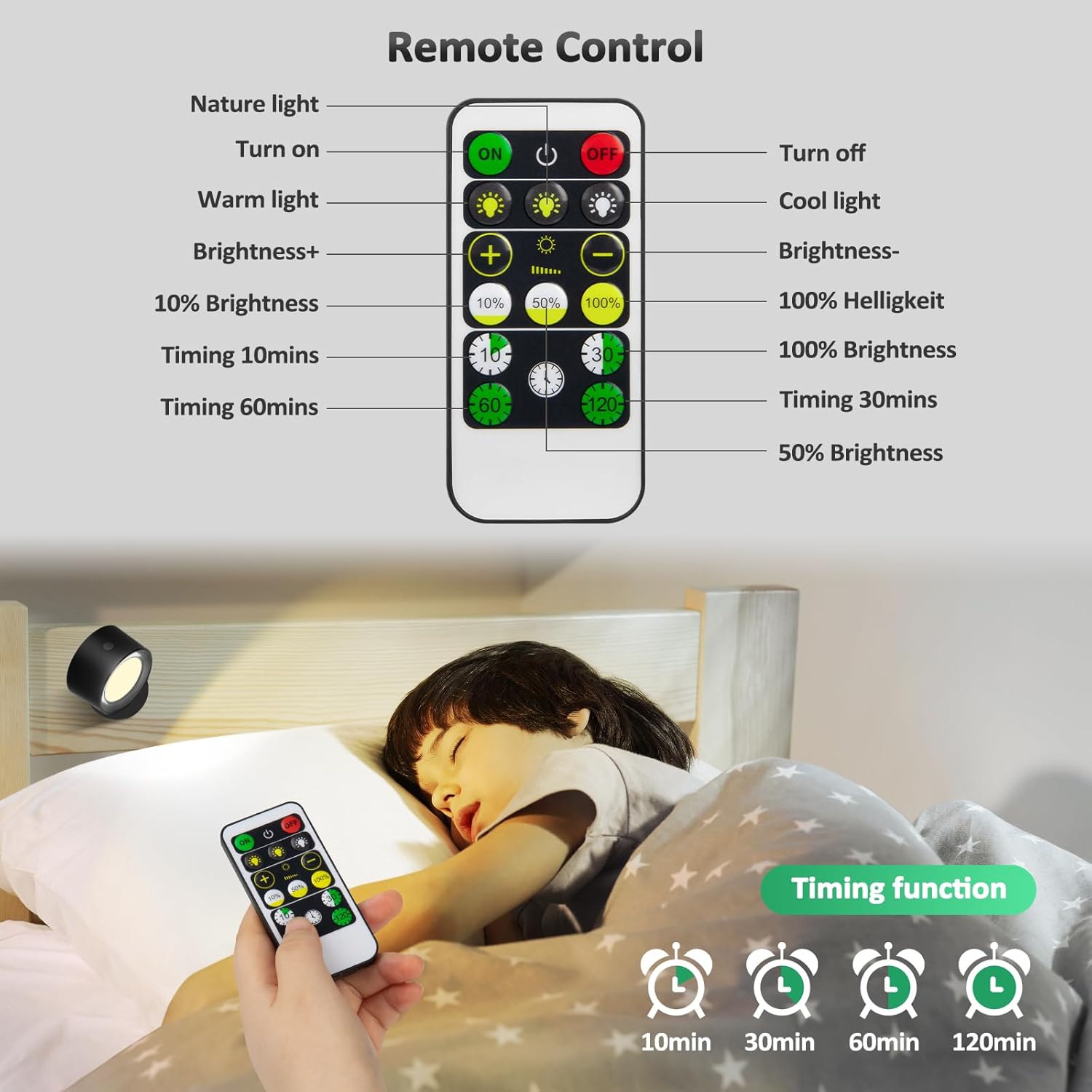 LED Wall Mounted Lights 3 Pcs with Remote, Wall Sconces Lamp 3000mAh Rechargeable Battery Operated, 3 Color Temperatures & Dimmable Magnetic 360° Rotation Cordless Light for Bedroom Bedside