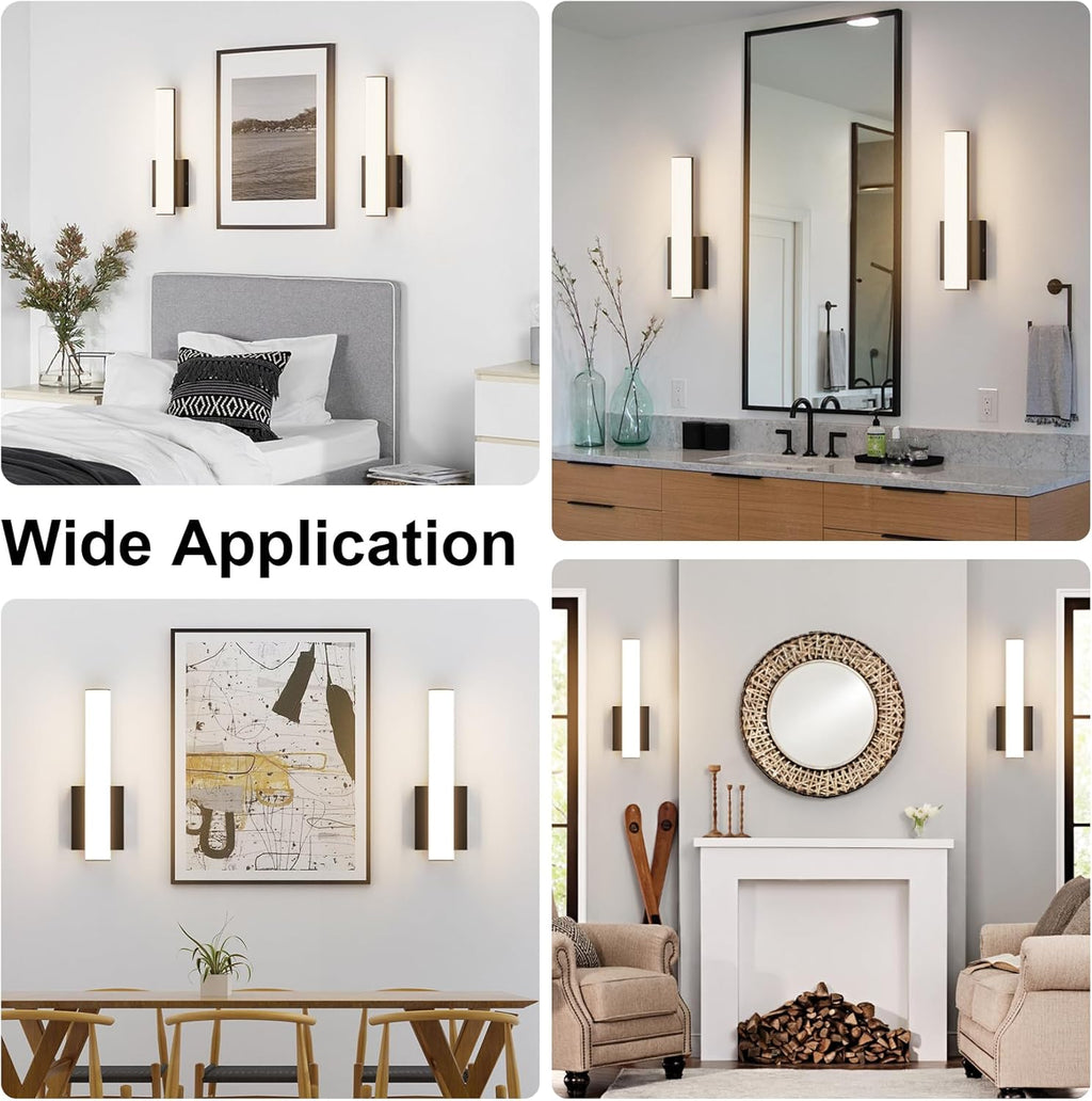 2-Pack Led Wall Sconces,18W 3000K Indoor Hardwired Dimmable Wall Light with Acrylic Lampshade,Led Sconces Wall Lighting,Modern Vanity Wall Light Fixture for Bathroom Bedroom Living Room(Black)