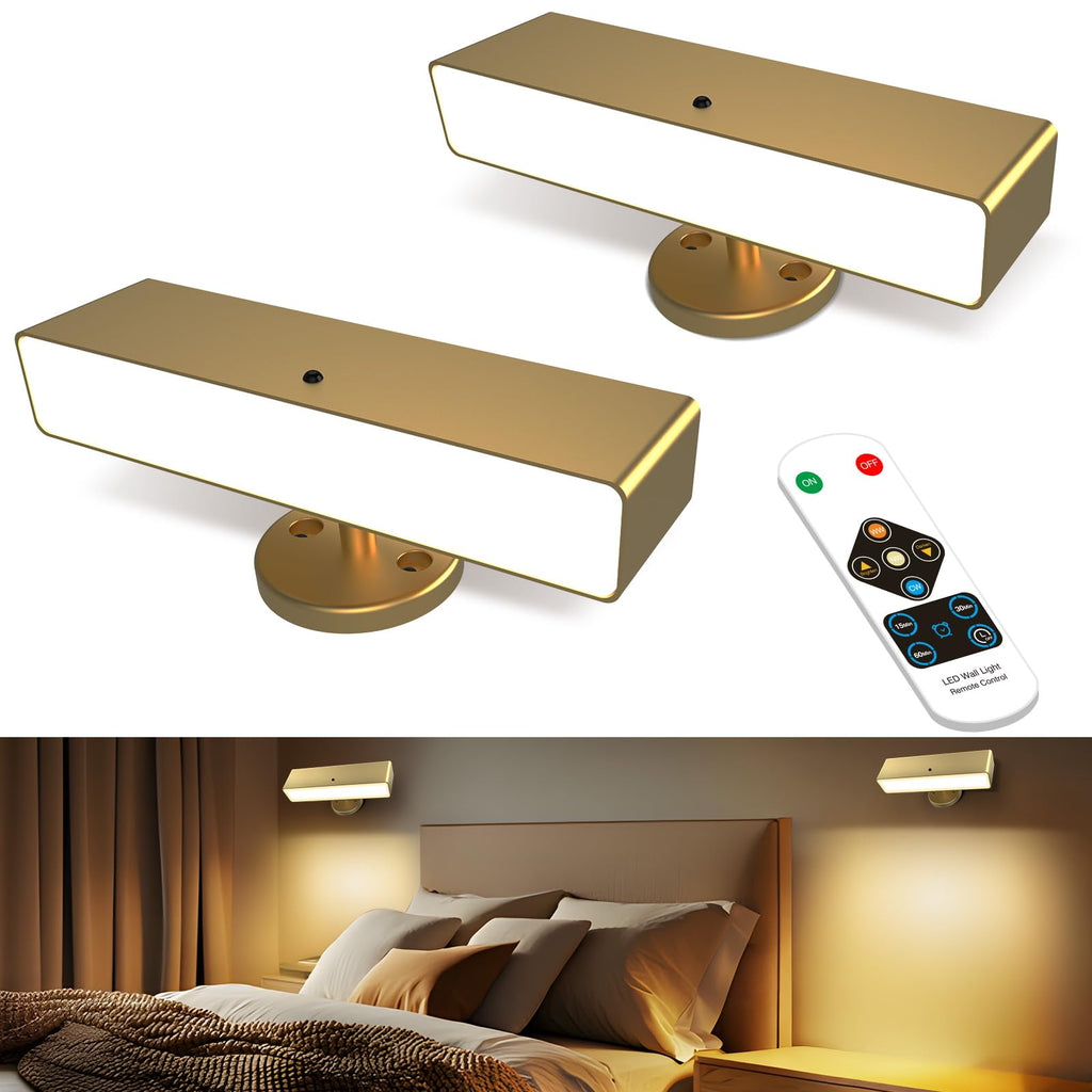 Battery Operated Wall Sconces Set of 2: Wireless Rechargeable Wall Light with Remote&Button, 360° Rotate Magnetic Scone Lighting LED Wall Mount Sconce Lamp for Bedroom Bedside Reading, Wood