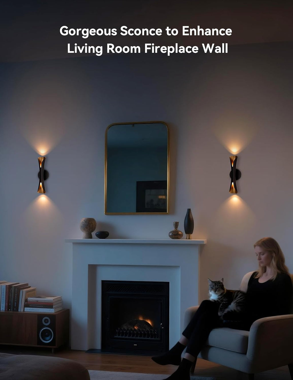 Tubicen Wall Sconce Black and Gold Dimmable Mid Century Modern Up and Down Sconce Lights Indoor Hardwired 15.7" H Wall Lamps for Bedroom Living Room Home Theater
