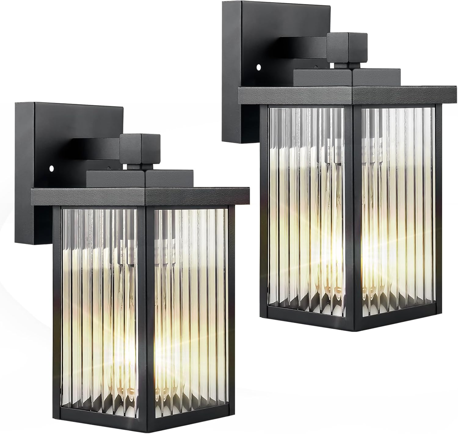 2 Pack Outdoor Wall Lights, IP65 Waterproof Exterior Light Fixture with Tempered Glass for Porch Garage Front Door, Matte Black Outdoor Lights for House
