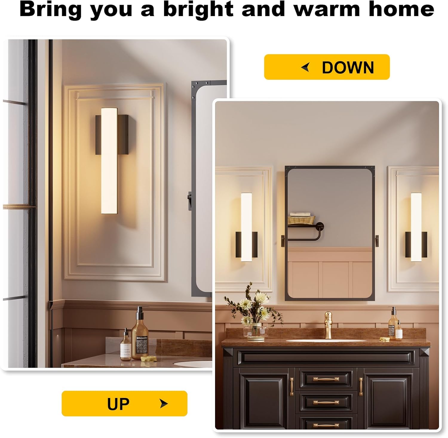 2-Pack Led Wall Sconces,18W 3000K Indoor Hardwired Dimmable Wall Light with Acrylic Lampshade,Led Sconces Wall Lighting,Modern Vanity Wall Light Fixture for Bathroom Bedroom Living Room(Black)