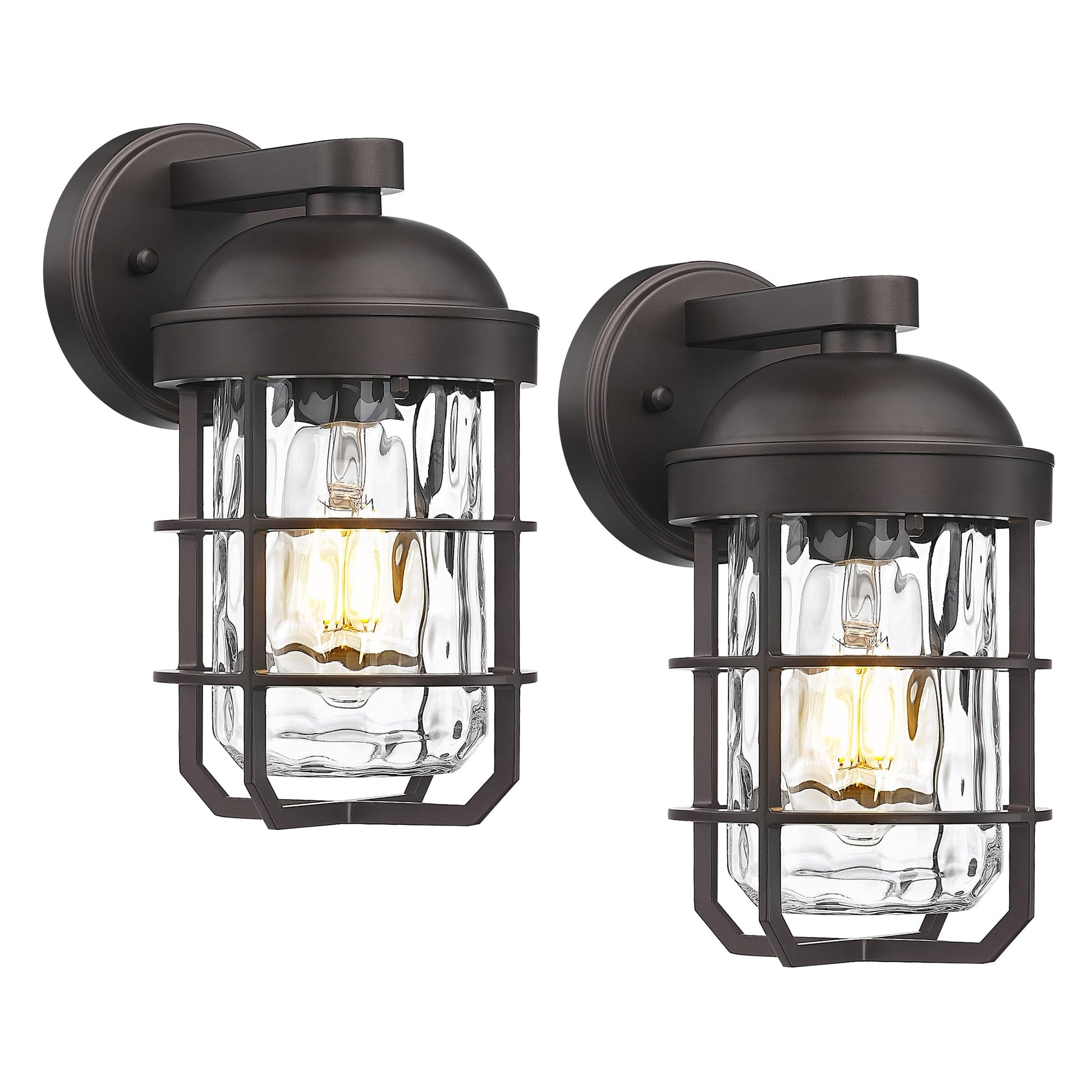 Emliviar Farmhouse Outdoor Wall Sconces, 2 Pack Vintage Exterior Light Fixtures with Nautical Metal Cage and Tempered Glass, Oil Rubbed Bronze Finish, GE255B-2PK ORB