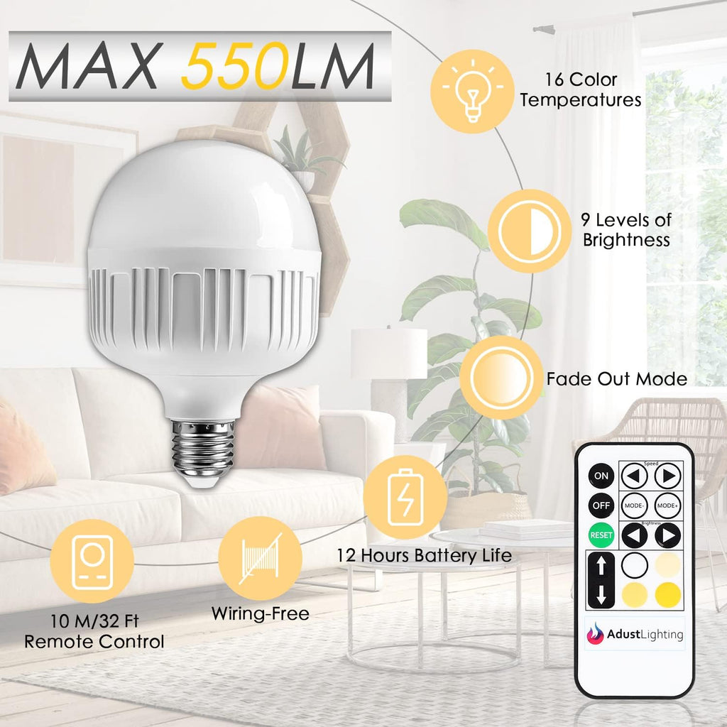 Adust Battery Operated Wall Sconce Set of Two Remote Control Dimmable Rechargeable LED Light Bulb, 3 Color Temps LED, for Bedroom Living Room