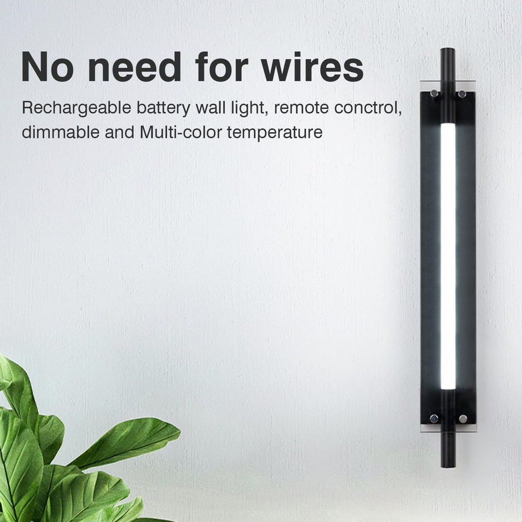 Adust Battery Operated Wall Sconce, 14000mAh Rechargeable Wall Decor Lighting Indoor Remote Control Dimmable Wall Lamp Fixtures for Bedroom Living Room 2 Pack (Black Glass)