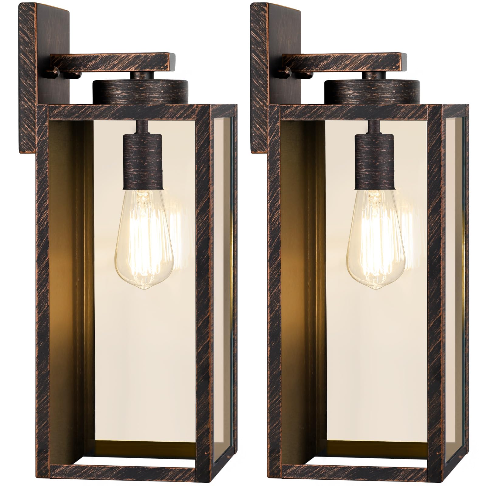 Outdoor Wall Light Fixtures, Exterior Waterproof Lanterns, Porch Sconces Wall Mounted Lighting with E26 Sockets & Glass Shades, Modern Matte Black Wall Lamps for Patio Front Door Entryway, 2-Pack