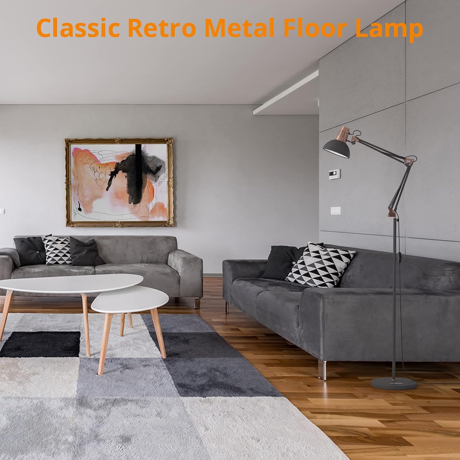 LEPOWER Floor Lamp, Metal Adjustable Reading Swing Arm Standing Lamp with Heavy Metal Base, Eye-Caring Reading/Pole Lamp with On/Off Switch for Living Room, Bedroom, Office Sand Black