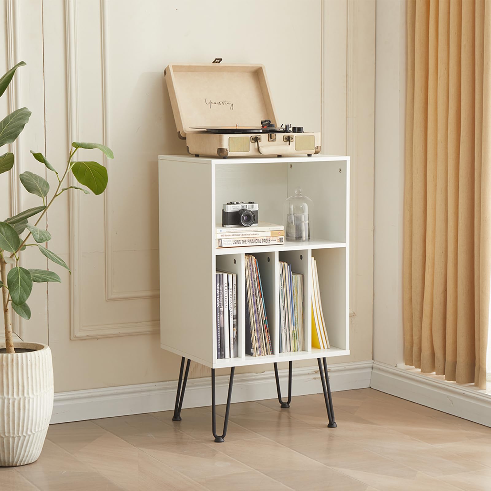 Record Player Stand with Vinyl Storage, Vinyl Record Storage Cabinet Holds Up to 150 Albums, End Table for Record Player, Turntable Stand with Record Storage for Living Room, Brown