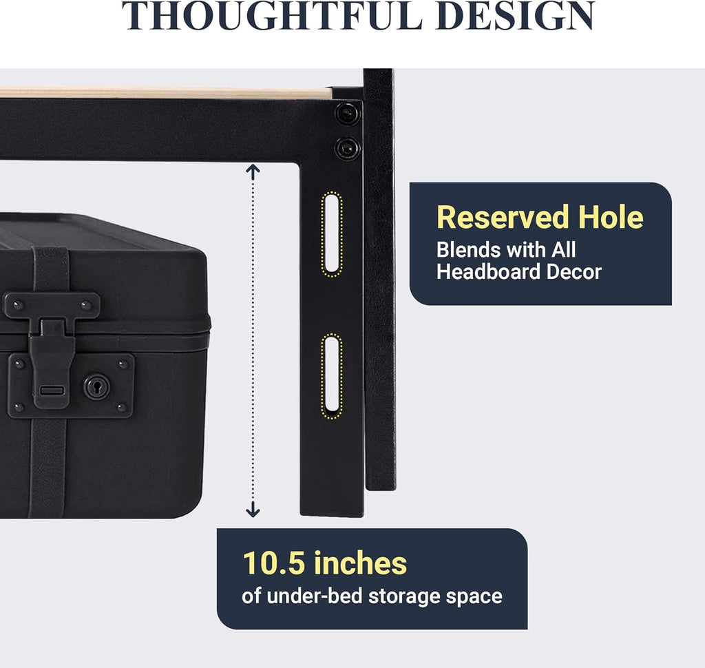 Allewie Queen Size Platform Bed Frame with 3 Storage Drawers, Faux Leather Upholstered, Wooden Slats Support, No Box Spring Needed, Easy Assembly, Black