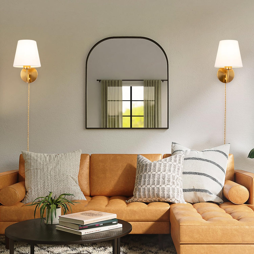 Adust Plug in Wall Sconces Set of Two with Plug in Cord Dimmable LED Bulbs, Brass Wall Sconces Antique Brass Farmhouse Wall Lamps Decor with Switch Cord for Living Room, Bedroom, Bulb Included