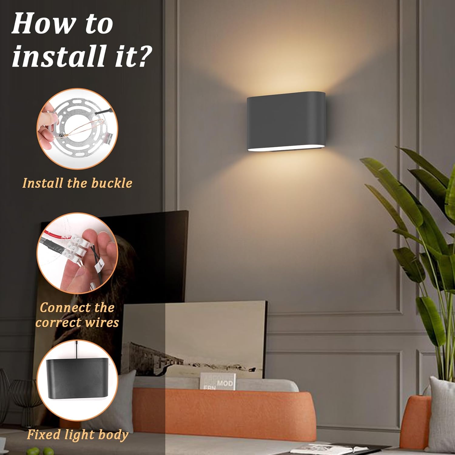 Aipsun Black Modern LED Wall Sconces Set of 2 Indoor Wall Lights Hardwired Up and Down Wall Mount Light for Living Room Bedroom Hallway Corridor Conservatory Warm White 3000K(with G9 Bulbs)