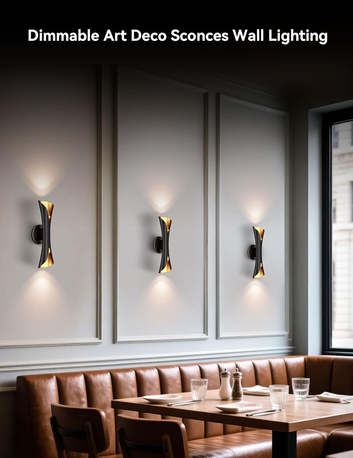 Tubicen Wall Sconce Black and Gold Dimmable Mid Century Modern Up and Down Sconce Lights Indoor Hardwired 15.7" H Wall Lamps for Bedroom Living Room Home Theater