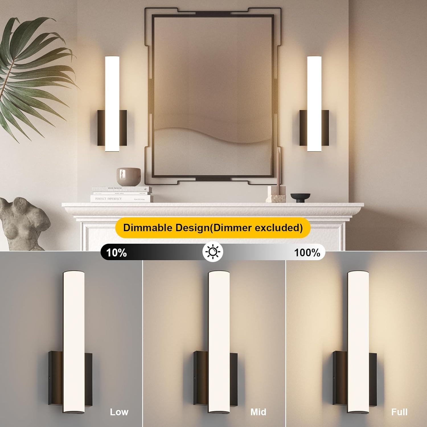 2-Pack Led Wall Sconces,18W 3000K Indoor Hardwired Dimmable Wall Light with Acrylic Lampshade,Led Sconces Wall Lighting,Modern Vanity Wall Light Fixture for Bathroom Bedroom Living Room(Black)