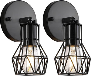 Industrial Wall Sconces Set of Two, Small Farmhouse Wire Cage Wall Lighting Sconce, Wall Lights for Living Room Bedroom Bathroom Hallway