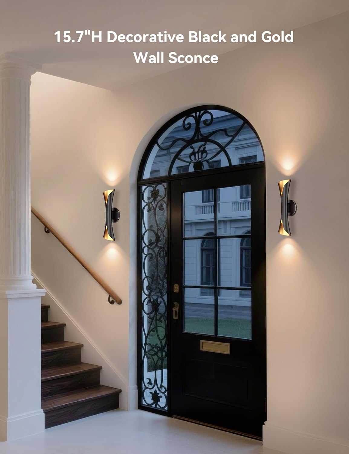 Tubicen Wall Sconce Black and Gold Dimmable Mid Century Modern Up and Down Sconce Lights Indoor Hardwired 15.7" H Wall Lamps for Bedroom Living Room Home Theater