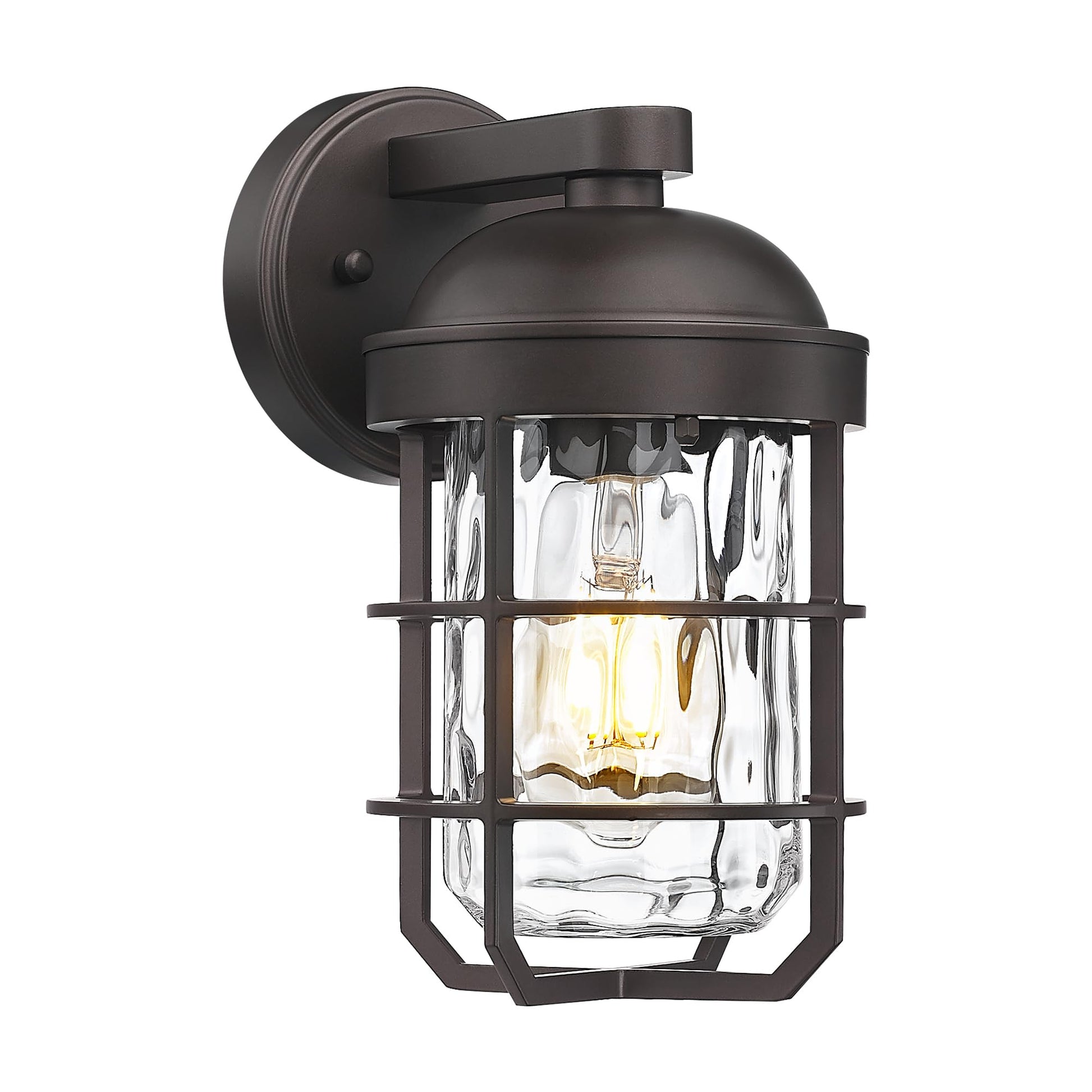 Emliviar Farmhouse Outdoor Wall Sconces, 2 Pack Vintage Exterior Light Fixtures with Nautical Metal Cage and Tempered Glass, Oil Rubbed Bronze Finish, GE255B-2PK ORB
