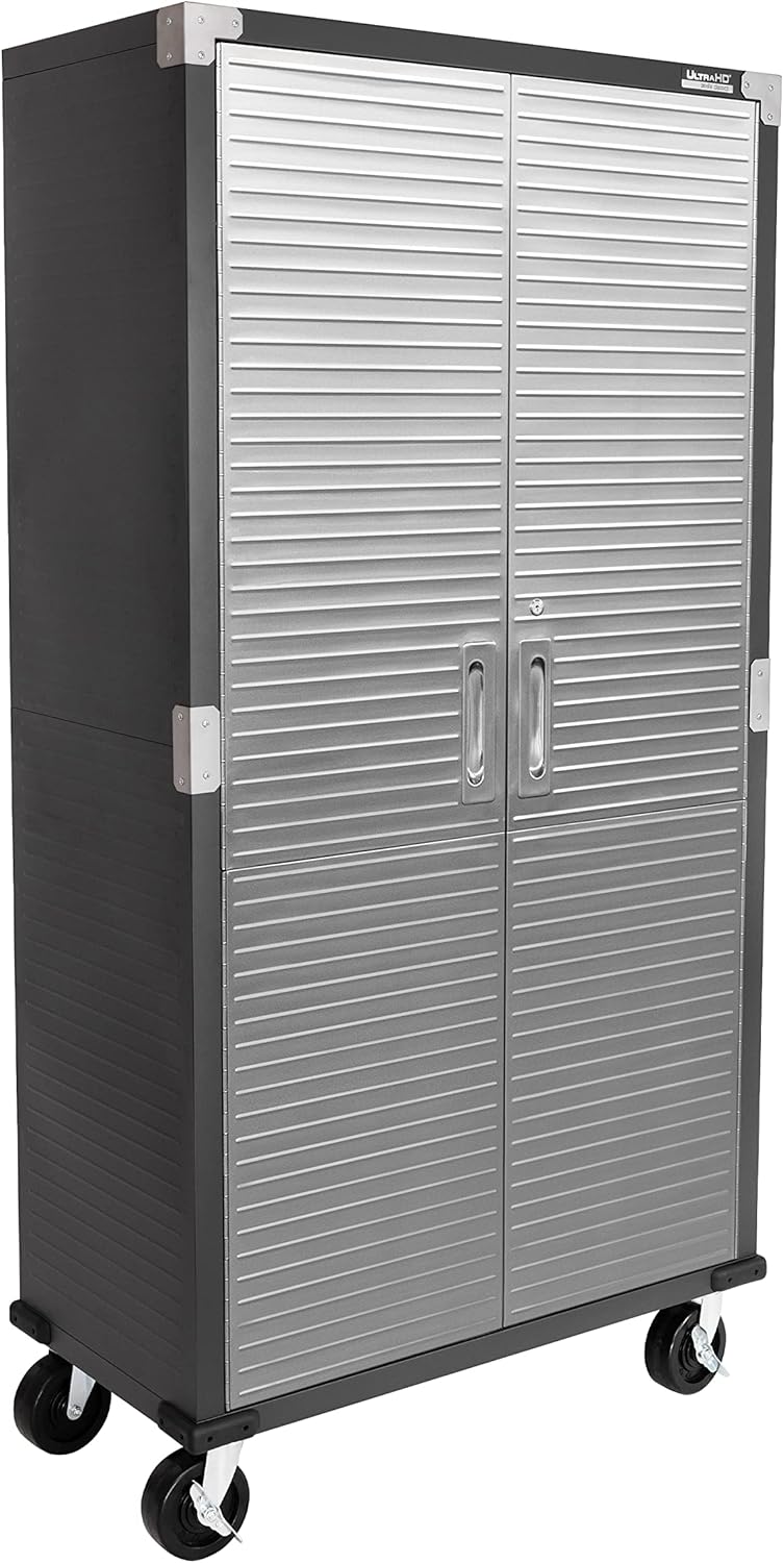 Seville Classics UltraHD Solid Steel Rolling Lockable Metal Storage Cabinet Locker Organizer, w/Adjustable Shelves for Garage, Warehouse, Office, Classroom, Graphite, 36" W x 18" D x 72" H