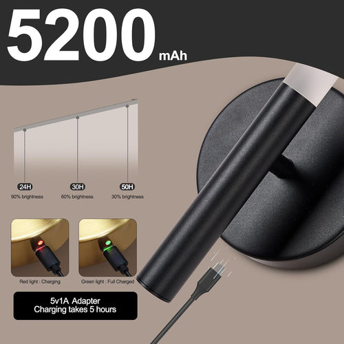 15.3" Black Battery Operated Wall Sconces, Rechargeable Battery Wall Sconce with Remote, Dimmable 3 Color LED Wireless Wall Lights, 350° Full Lighting, Timer & Memory Function