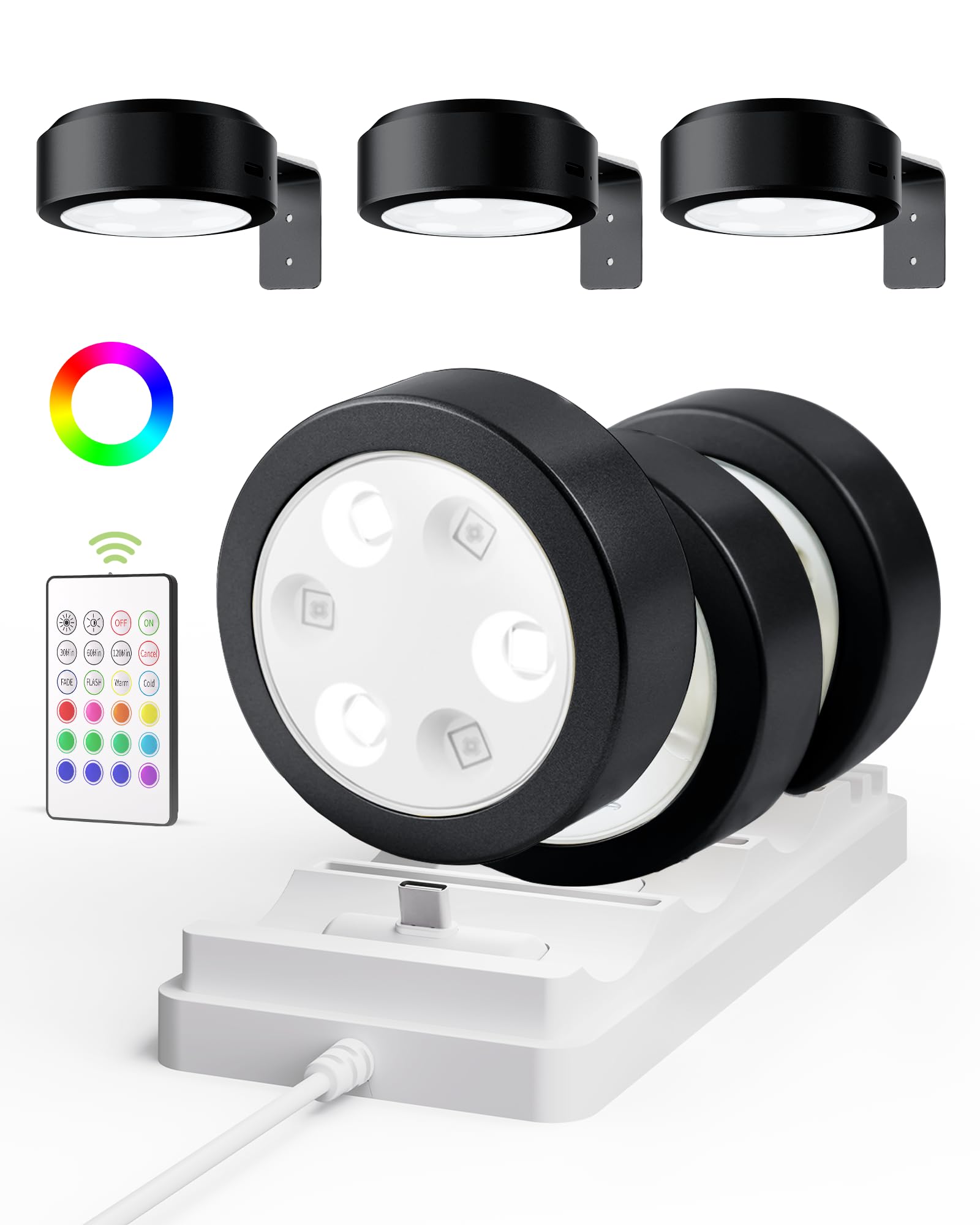 EZVALO Picture Lights for Wall, 2000mAh Rechargeable Battery Magnetic Poster Lights with 3 Color Temps & 12 RGB, Remote Dimmable Timer Painting Light, Wall Decor Light for Art Display, Frame (3 Pack)